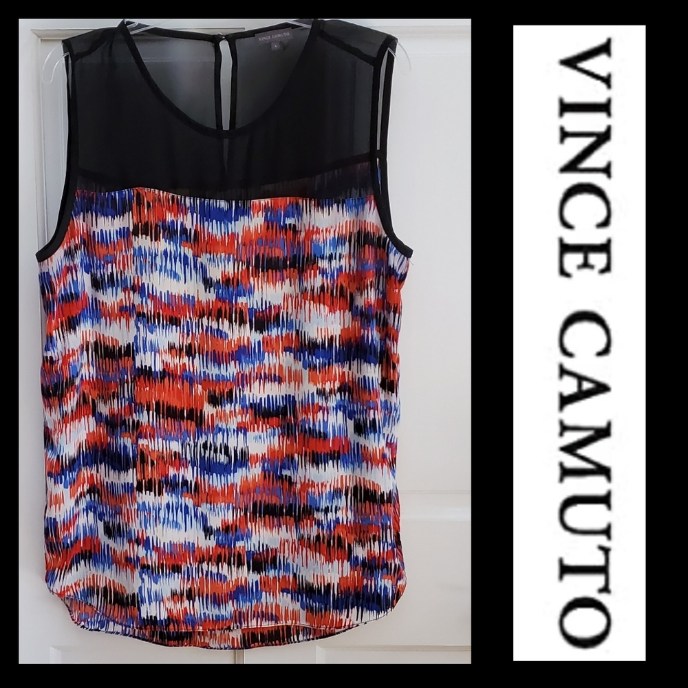 VINCE CAMUTO | Large Black Sheer Sleeveless Top